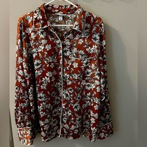 Satin pajama style button down shirt